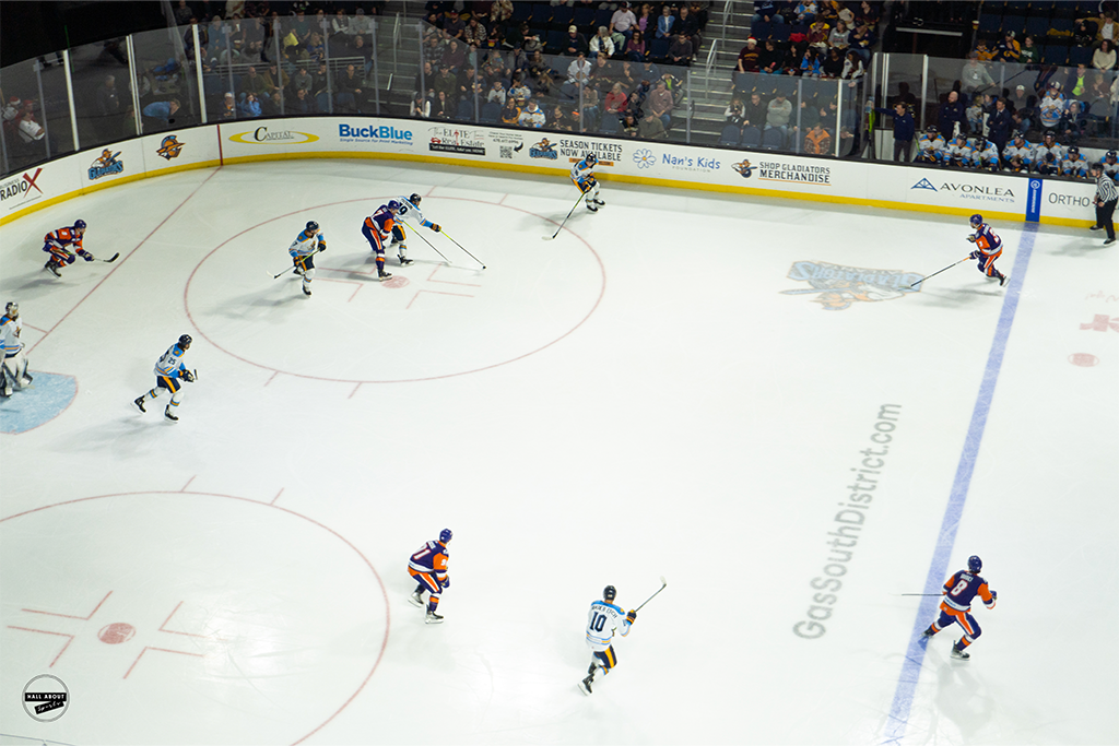 Atlanta Gladiators take on the Orlando Solar Bears during the first period at Gas South Arena on December 23, 2023