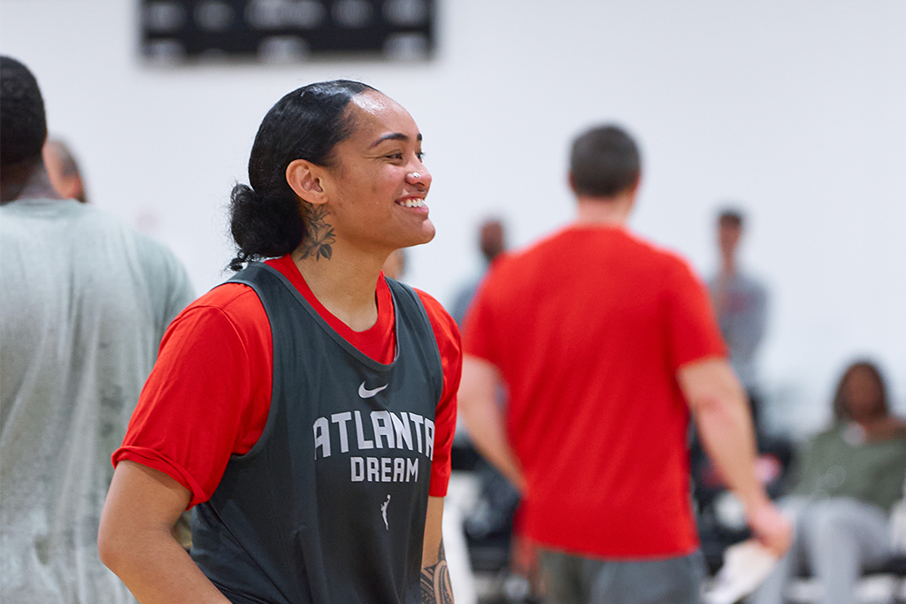 Atlanta Dream guard Te-Hina Paopao smiling during WNBA training camp. (Photo courtesy of the Atlanta Dream)
