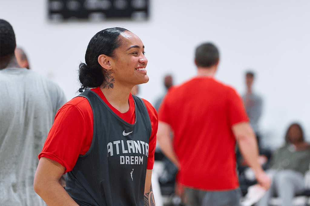 Atlanta Dream guard Te-Hina Paopao smiling during WNBA training camp. (Photo courtesy of the Atlanta Dream)