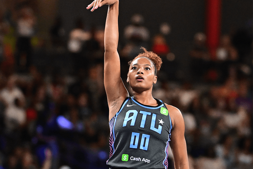 Atlanta Dream forward Naz Hillmon shoots the balll against the Phoenix Mercury Mercury on August 1, 2025 at Gateway Center Arena in College Park, Georgia. (Photo courtesy of the Atlanta Dream/Getty Images)